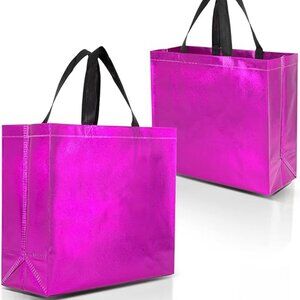 Hot Pink Gift Bags Large Size – Set of 12 Shiny Pink Reusable Gift Bags